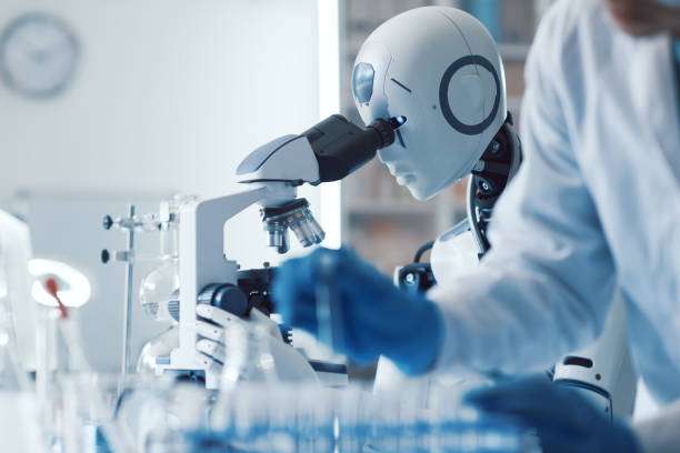Scientist and android AI robot
